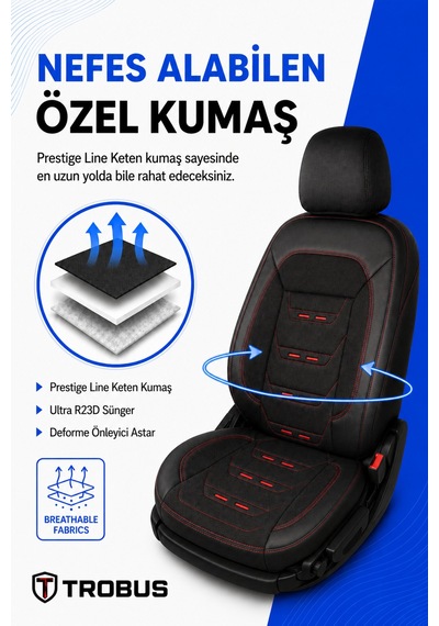 Renault Symbol 2008+ Uyumlu Prestige Line Keten Serisi Siyah Kırmızı Koltuk Kılıfı 96437785