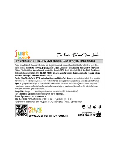Just Nutrition Bcaa Amino Asit Tozu 360 Gr 30 Servis Karışık Meyve + Shaker + Protein Kahve