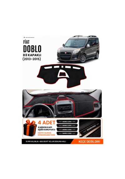 Fıat Doblo 2013-2015 Kapaklı Uyumlu Torpido Örtüsü, Torpido Kılıfı - Siyah Kırmızı