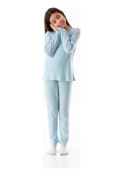 Need More Slep Baskılı Kız Çocuk Pijama Takımı 25kcck726126245-açık Mavi Açık Mavi