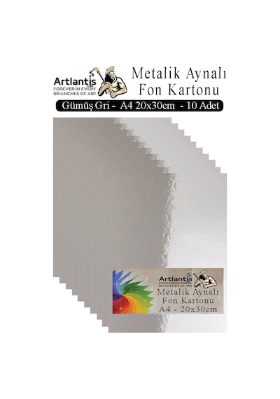 Metalik Aynalı Fon Kartonu 10 Lu A4 20x30 Cm 1 Paket Okul Sınıf Dekoratif Pırıltılı Folyo Kağıt Dekoratif Anasınıfı Kreş Gümüş