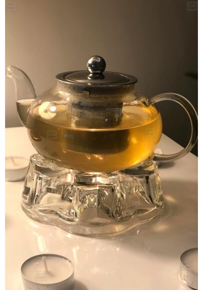 2 Li Set Cam Demlik Ve Cam Isıtıcı Süzgeçli Demlik 600 Ml Bitki Çayı Demliği Borasilikat Şeffaf