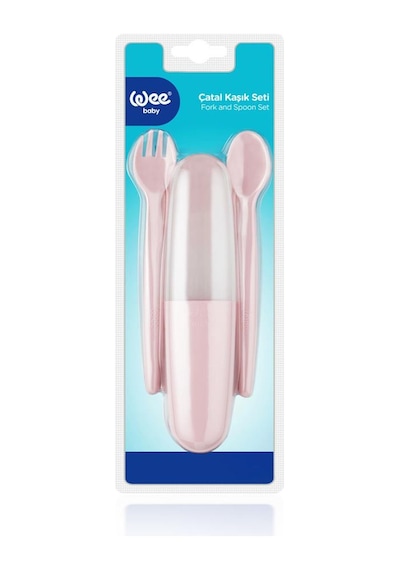 Wee Baby Saklama Kutulu Çatal Kaşık Seti - Pembe