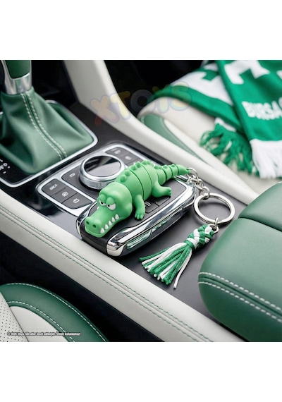 Timsah Figürü Anahtarlık, Hediyelik Çanta Aksesuarı Ve Hareketli Oyuncak Crocodyo Bursaspor Beyaz - Yeşil