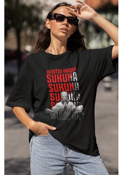 Jujutsu Kaisen Ryomen Sukuna Baskılı Unisex Oversize Anime Dizi K Siyah