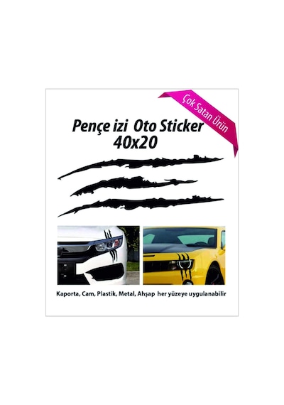 Canavar Pençe Izi Uzun Beyaz Oto Sticker 40 20 Cm