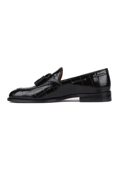 Shoetyle - Siyah Croco Deri Püsküllü Erkek Klasik Ayakkabı 250-7951-835-siyah