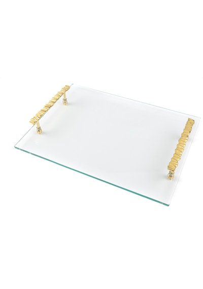 Gold Tutacaklı Cam Tepsi 40x30x6cm 1 Adet