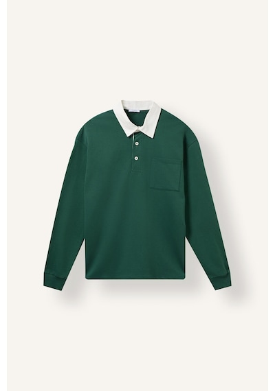 Defacto %100 Pamuk Relaxed Fit Kontrast Polo Yaka Cepli İnce Sweatshirt I3625ax26augn149 Yeşil-gn149