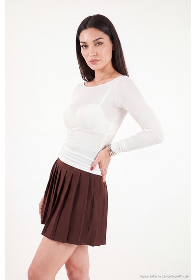 Lela Kayık Yaka Transparan Triko Bluz Kadın Bluz 5866879 Ekru