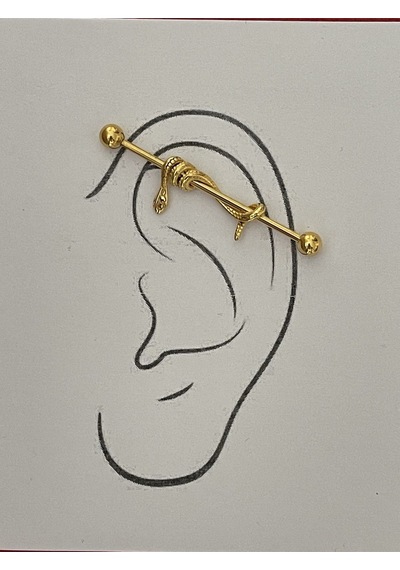 316l Cerrahi Çelik 38 Mm Gold Rengi Yılan Detay Köprü Piercing Kahverengi