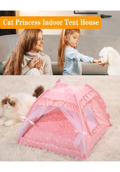 Kedi Prenses İç Mekan Çadır Evi - Kitty Sevimli Çadır İç Mekan, Köpek Evi İç/dış Mekan Mağara Yuvası Kedi, Tavşan Ve Yavru Köpek İçin Küçük Köpek Çadırı S: 39,9 Cm X 39,9 Cm X 36,8 Cm/2,5