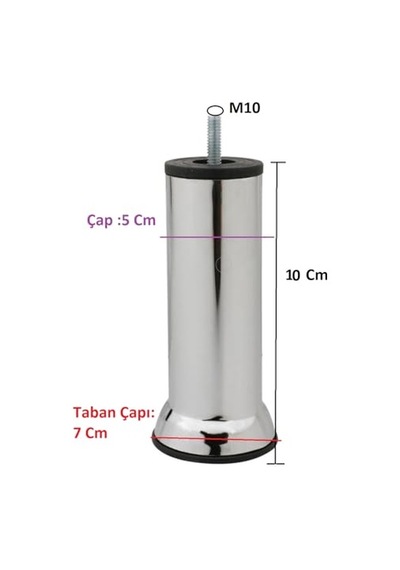 Mobilya Kanepe Baza Koltuk Çekyat Yükseltme Ayağı Kalın Diş M10 Krom Metal 10 Cm 4 Adet Diğer