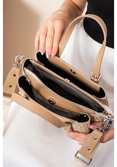 Just Polo Kadın Kabartma Desenli Lüks Omuz Çantası Shoulder Bag Kum