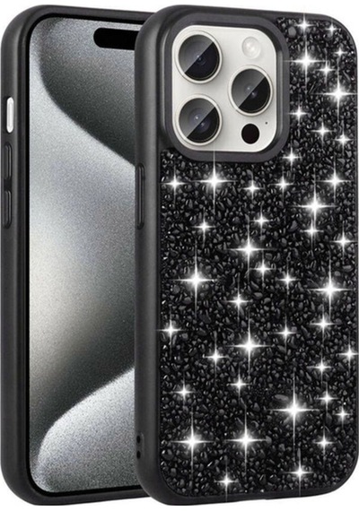 Apple Uyumlu iPhone 15 Pro Kılıf Parlak Taşlı Tasarım Zore Linea Diamond Kapak Siyah