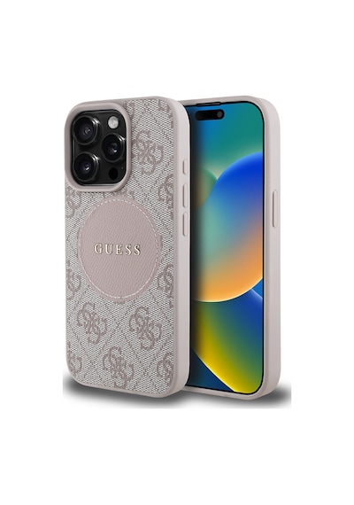 Apple Uyumlu iPhone 15 Pro Max Kılıf Guess Lisanslı Magsafe Şarj Özellikli Yazı Logolu Circle Classic Kapak Pembe