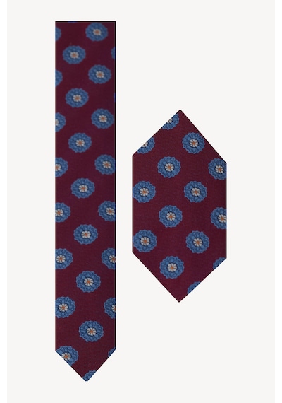 Erkek Bordo Lacivert Desenli Kravat Mendil Set 40800693