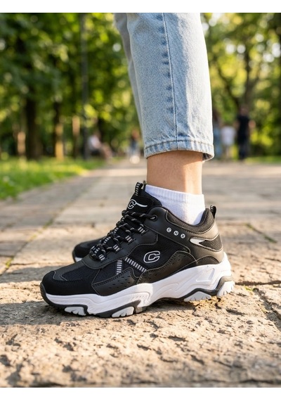 Yunomus Conpax Yüksek Taban Outdoor Tarzı Kadın Sneaker Spor Ayakkabı SİYAH-BEYAZ