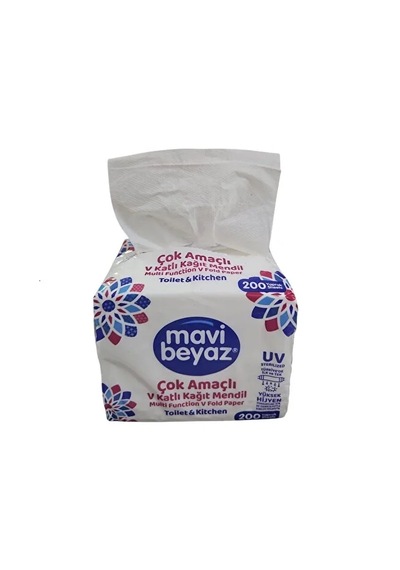 Mavi Beyaz 2 Paket Çok Amaçlı V Katlama Kağıt Mendil 400 Yaprak Uv Sterilize