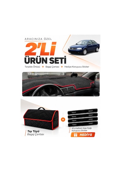 E-biz Volkswagen Passat B5.5 2000-2005 Uyumlu Torpido + Tay Tüyü Çanta - Siyah-kırmızı - Vw015