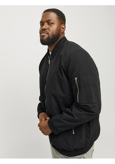 Jack & Jones Büyük Beden Beyzbol Yaka Bomber Ceket- Rush - 12173990 Siyah