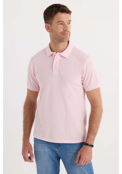 Tudors Erkek Slim Fit Dar Kesim Pamuklu Yumuşak Dokulu Serin Tutan Kumaş Düz Pike Pembe Polo Yaka Tişört-33708 Pembe