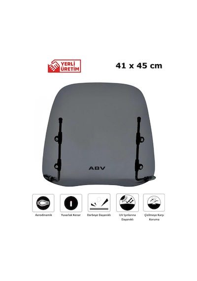 ABV Üniversal Füme Siperlik 41 x 45 CM + Bağlantı Ekipmanı (Motosiklet Camı)
