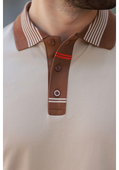 Madmext Bej Polo Yaka Erkek T-shirt E7147 Bej