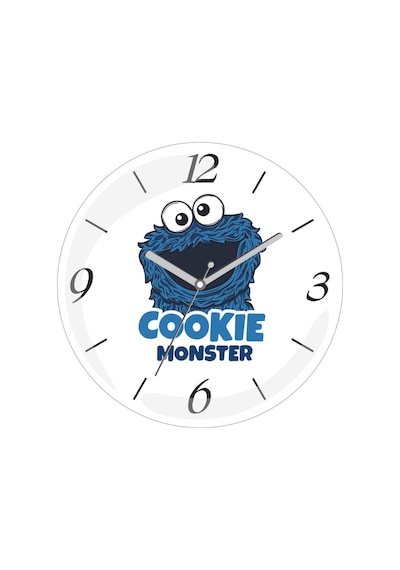 Kurabiye Canavarı Cookie Monster Çap 30cm Sessiz Akar Bombeli Gerçek Cam Duvar Saati Siyah
