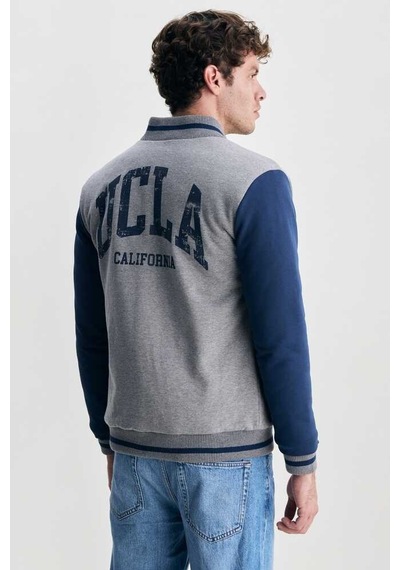 Ucla Pedro Gri Çıtçıtlı Baskılı Ve Nakışlı Standard Fit Erkek Mont Gri