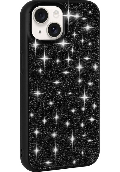 Noktaks - İphone 15 Uyumlu Kılıf Parlak Taşlı Tasarım Pırlanta Kapak - Siyah - T30657