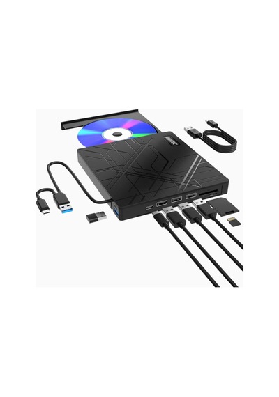 Agptek 8 In 1 Harici Cd Dvd Yazıcı Usb 3.0 Type-c Optik Sürücü Cd/dvd Yazıcılar Siyah