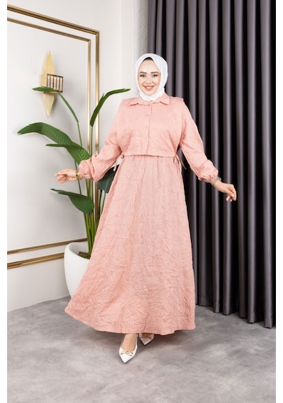Hira Life Fashion Kadın Pudra Tesettür Giyim Gömlek Detaylı Çizgili Viskon Kıraş Elbise Ikili Takım Pudra Pudra Hira Life Fashion Kadın Pudra Tesettür Giyim Gömlek Detaylı Çizgili Viskon Kıraş Elbise Ikili Takım Pudra Pudra