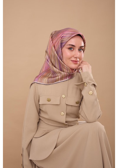 Silk Home Twill İpek Eşarp 11484-42 Mor, Pembe, Yavruağzı, Yeşil, Küf Yeşili