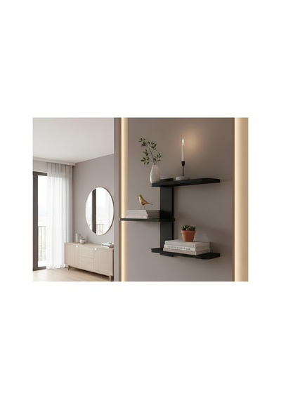 Raf101 Modern Duvar Rafı, Salon Antre Balkon Rafı, Antrasit - 839674254 Antrasit