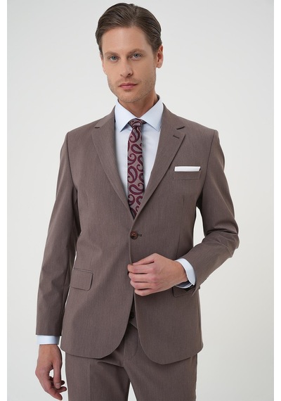 Efor Slim Fit Esnek Çift Yırtmaç Yelekli Düz Klasik Vizon Takım Elbise Tk 901 Vizon