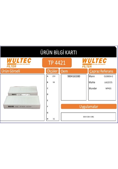 Tp 4421 Polen Fıltresı Peugeot 308 Iı 1.2 Vtı-1.2 Thp-1.6-1.6 Hdı
