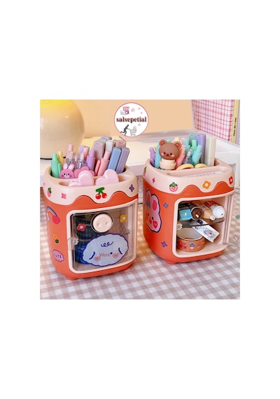 Kawaii Sevimli Kalem Kutusu Masaüstü Kalemlik Kawaii Kapaklı Kalem Kutusu Masa Üstü Organizer Turuncu Kapaklı