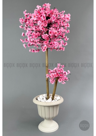Biçiçek Yapay Pembe Sakura Ağacı 125 Bahar Dalı Krem Nergi̇s Saksıda