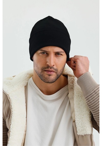 Erkek Termal %100 Pamuklu Soft 2 Stil 1 Arada Bere Premium Cuts Serisi - Standart / Siyah Siyah