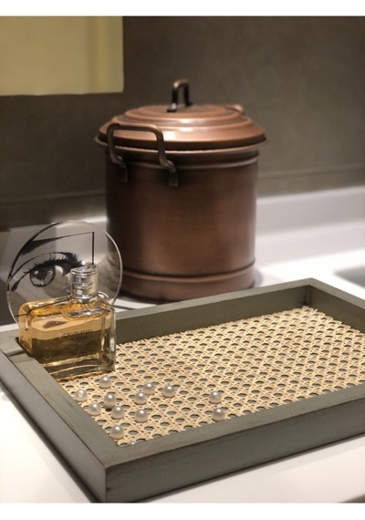 Rattan Hazeran Tepsi Ihlamur Yeşili Eskitme Model Dikdörtgen %100 Doğal Hazeran M026