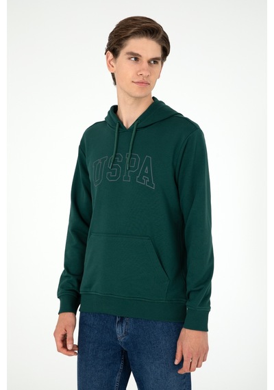 U.S. Polo Assn. Erkek Regular Fit Kapüşonlu Koyu Yeşil Basic Sweatshirt 50295175-VR079