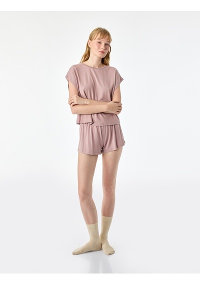 Koton Rahat Kesim Bisiklet Yaka Kısa Kollu Modal Pijama Üstü Pembe 6slk40010mk Gül