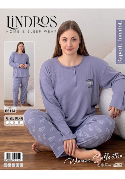 Boyraz Lindros Kadın Pamuklu Düğme Yaka Raporlu İnterlok Battal Pijama Takımı 05114 - 1 Adet Lila Boyraz Lindros Kadın Pamuklu Düğme Yaka Raporlu İnterlok Battal Pijama Takımı 05114 - 1 Adet Lila