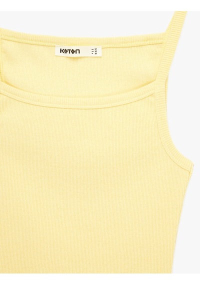 Koton Slim Fit Ribanalı Kolsuz Kare Yaka Bluz Sarı 6sak10235ek