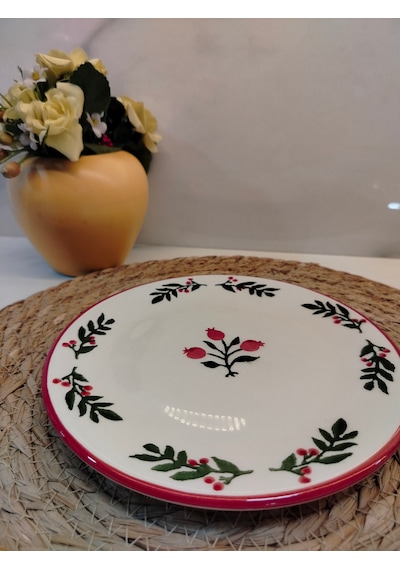 Md Coquına Pasta Tabağı 19 Cm Beyaz - Kırmızı