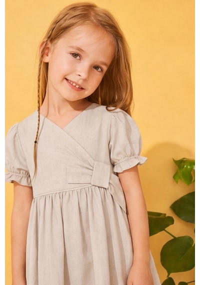 Esila Kids Kız Çocuk Elibse Flam Pamuk İnce Yazlık Elbise Bej