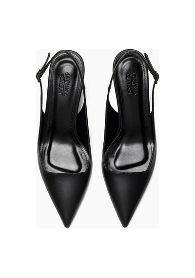 Natalia Siyah Cilt Sivri Burunlu Stiletto Kadın Topuklu Ayakabı