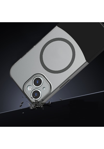 Xemu Apple Uyumlu iPhone 14 Kılıf M-safe Şarj Özellikli Mıknatıslı Duble Kapak - Gri Gri