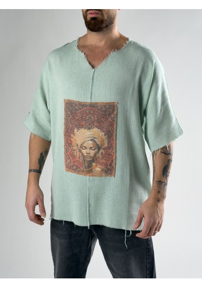 Cocopelli Tasarım Portre Yeşil Erkek T-shirt Coc2809 Yeşil